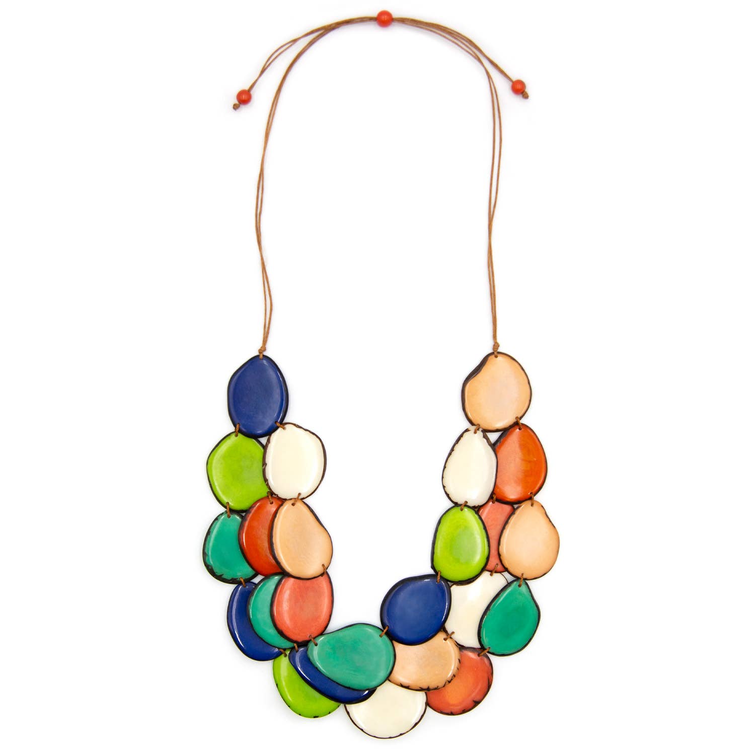 Organic Tagua Jewelry - Vente Collier de perles - Collier Amigas avec tranches plates de tagua superposées38