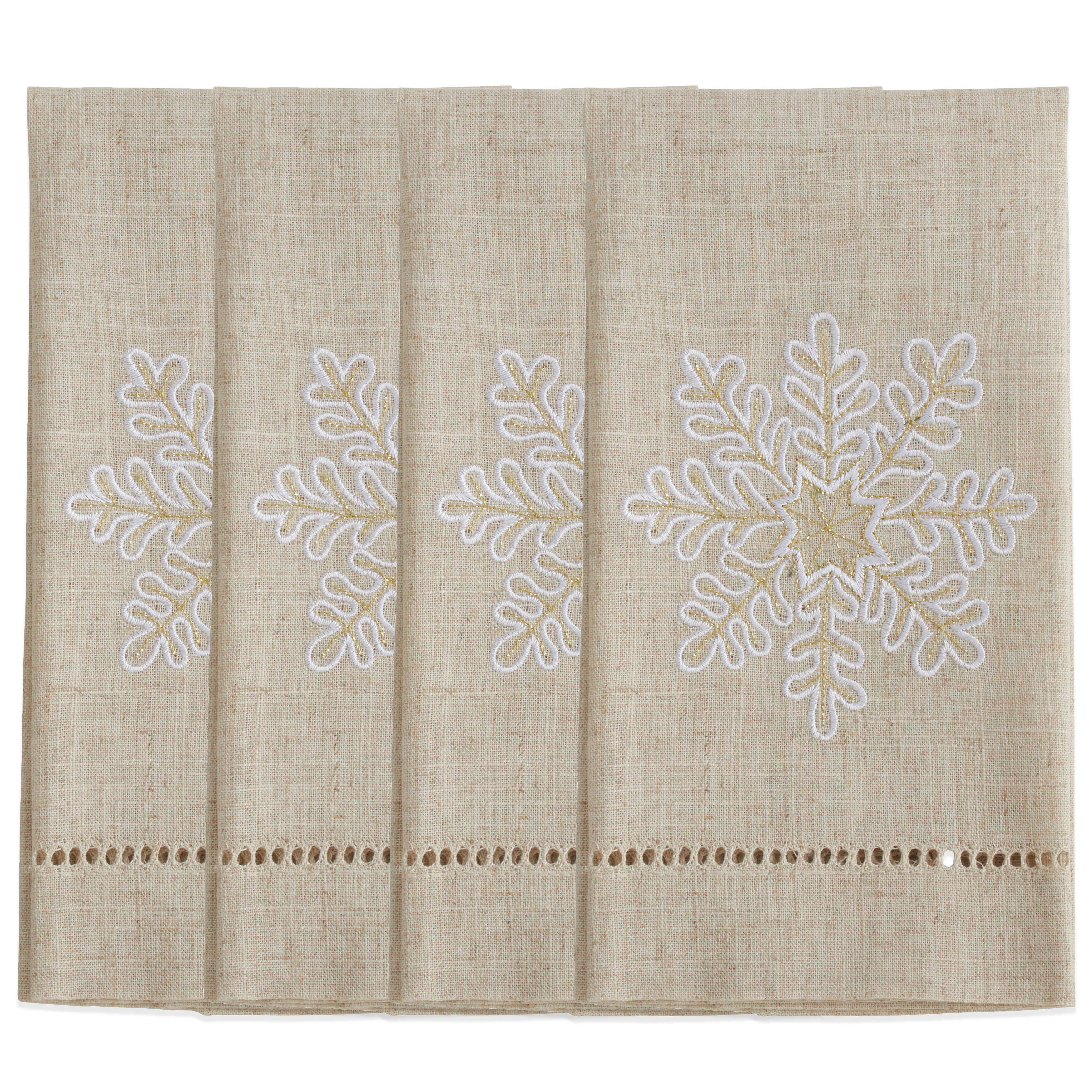 Natural Embroidered and Hemstitched Snowflake Guest Towel for wholesale on Faire1
