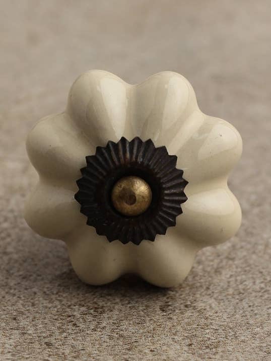 Off White Flower Shape Ceramic Cabinet Knobs | Furniture Door Ceramic Knobs | Ceramic Knob for wholesale by KNOBCO
