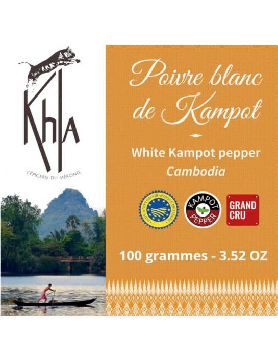 Khla - L'épicerie du Mékong – wholesale Pepper/peppercorns – Kampot white pepper IGP - Organic - Premium - in grains - 100g - Palm4