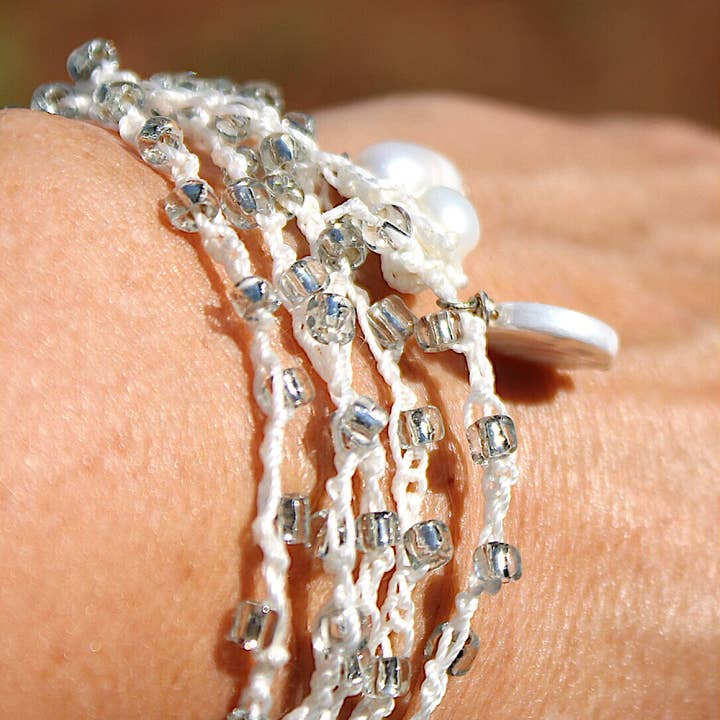 Dama de honra, Colar de pérolas, Pulseira, Envolvimento de Crochet, Pérola por atacado de ShellyCakes