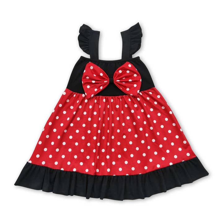 Yawoo Garments - Wholesale Dress - Kids - Red polka dots bow flutter sleeves princess baby girls dress