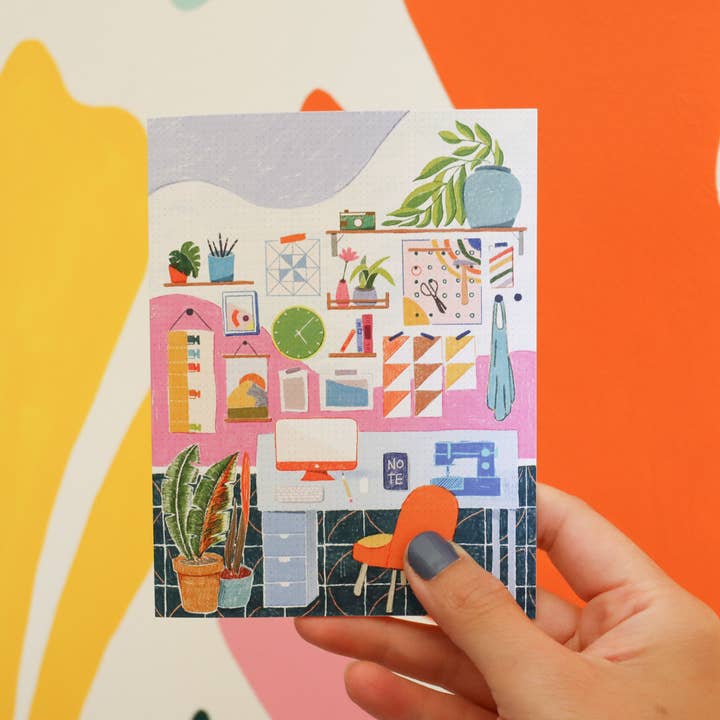 Illustreret Creative Workspace A2-kort for engroshandel hos Esther Nariyoshi Illustrations
