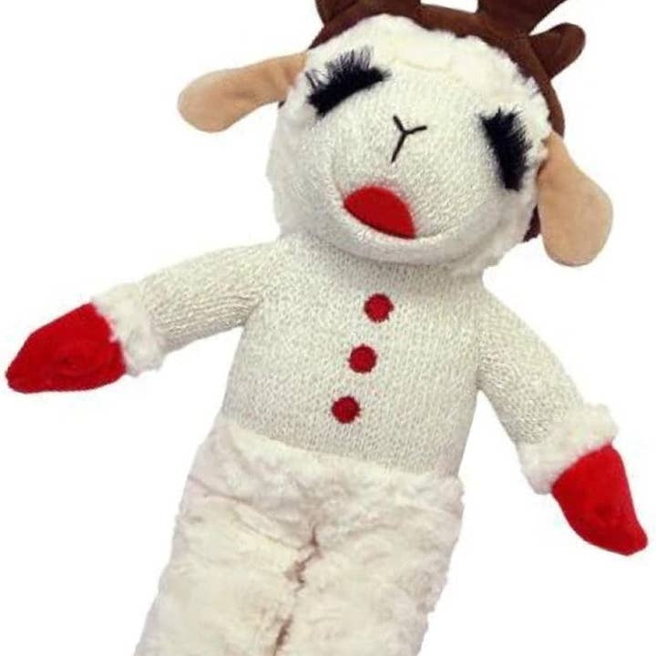 Playful Tail - Wholesale Pet Plush Toy - Dog - Multipet 13" Holiday Lamb Chop Standing With Antlers Plush Dog Toy