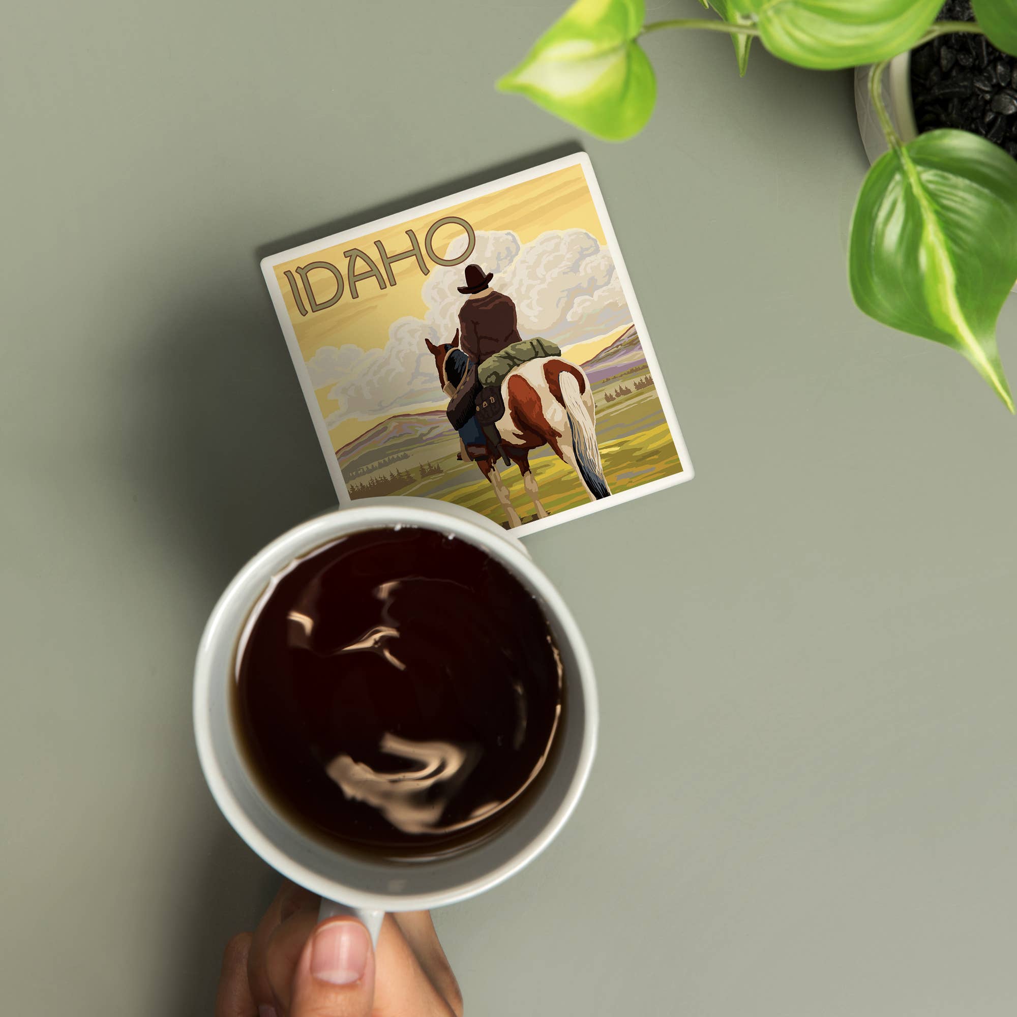 Lantern Press - Venta al por mayor Posavasos - POSAVASOS DE CERÁMICA Idaho, Cowboy & Horse1