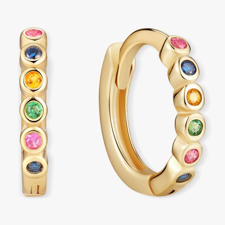 Rainbow Bezel Huggies In Gold for wholesale by LEA Jewels