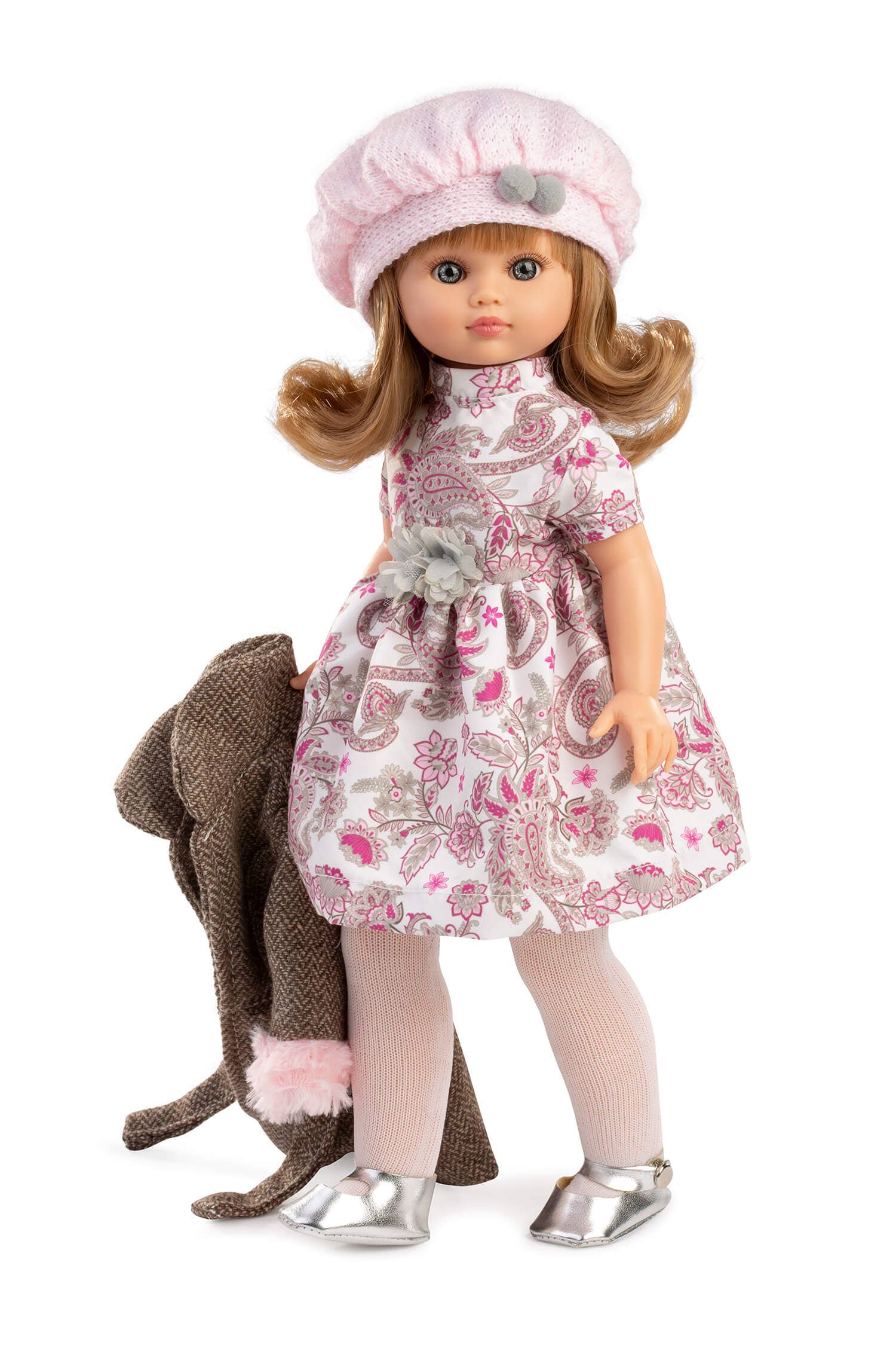 Raúl Arias Bernabeu - Wholesale Pop - Kinderen - Fany pop met jurk en bruine jas. 40 cm1