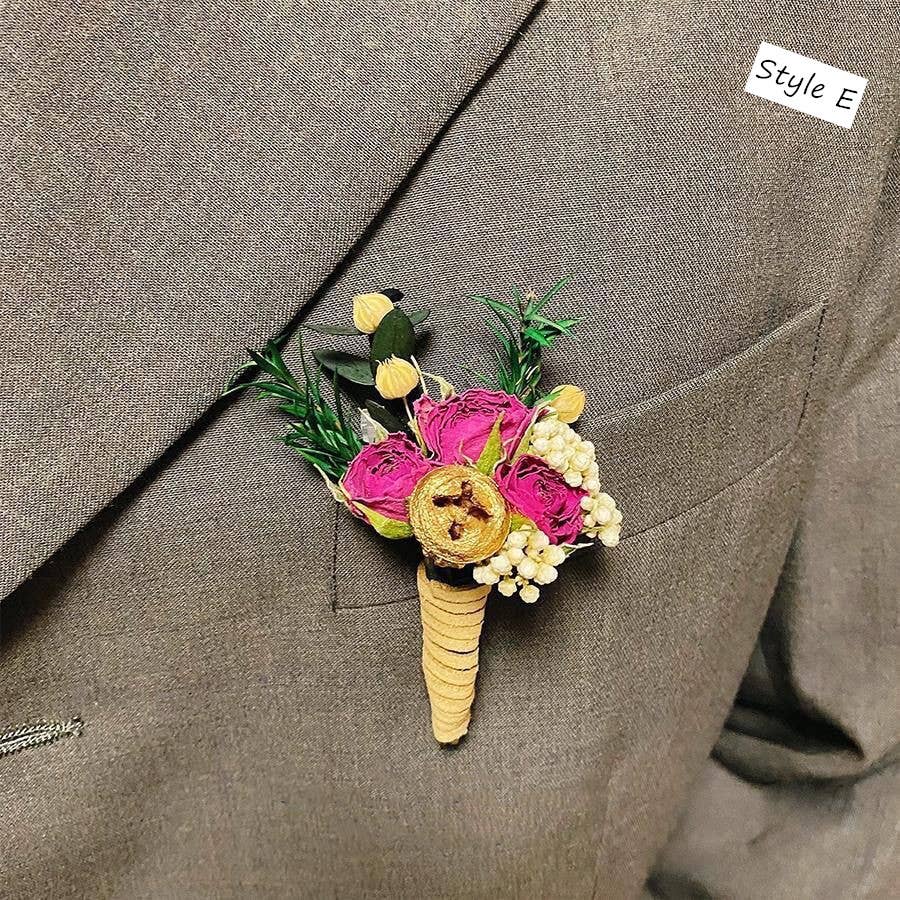Sweet Home Deco - Wholesale Dried/Pressed Flowers - Dried Flower Mini Floral Bouquet, Boho Greenery Boutonniere4