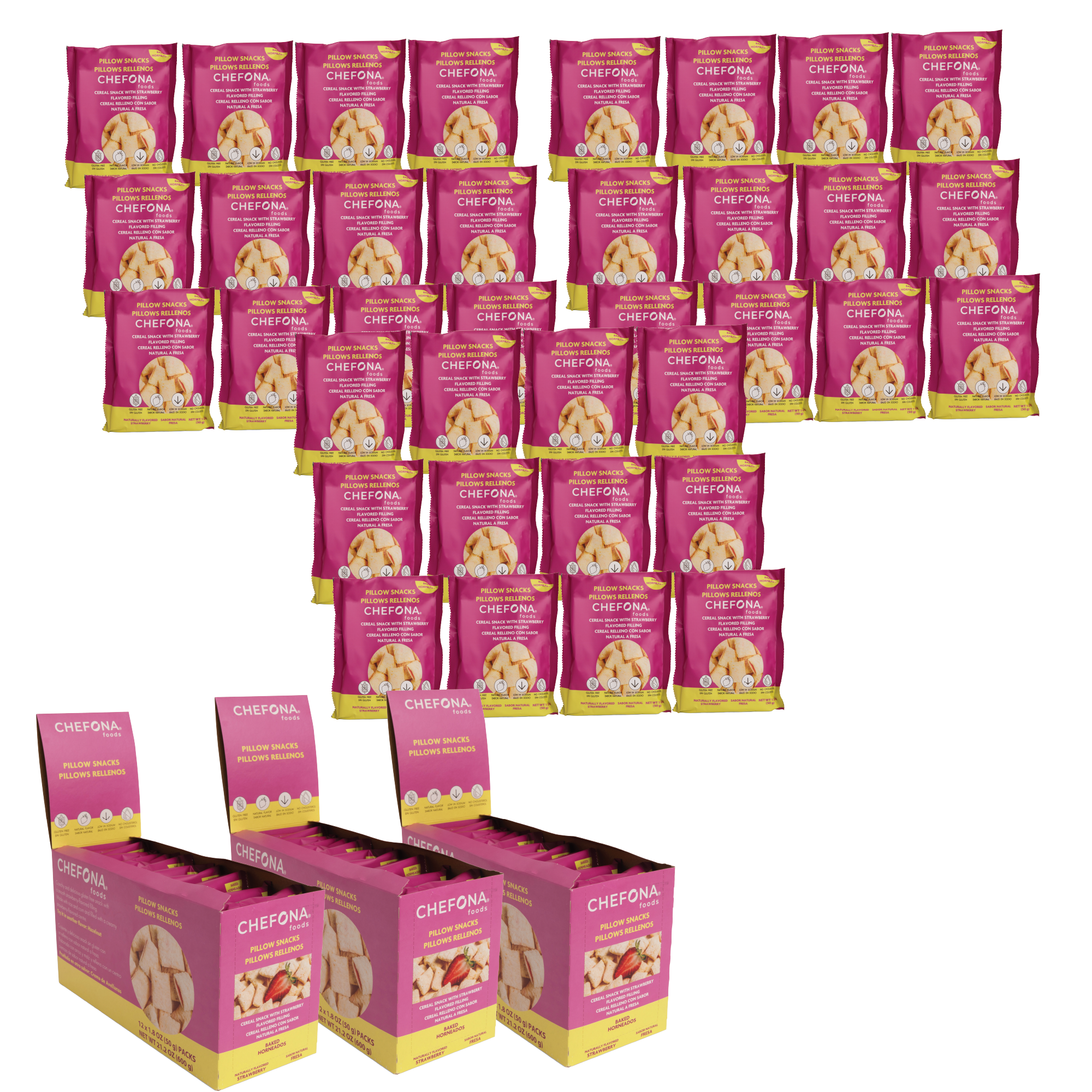 Chefona Foods – Engroshandel Snackbars – Glutenfri pillow-cereal snacks - jordbær0