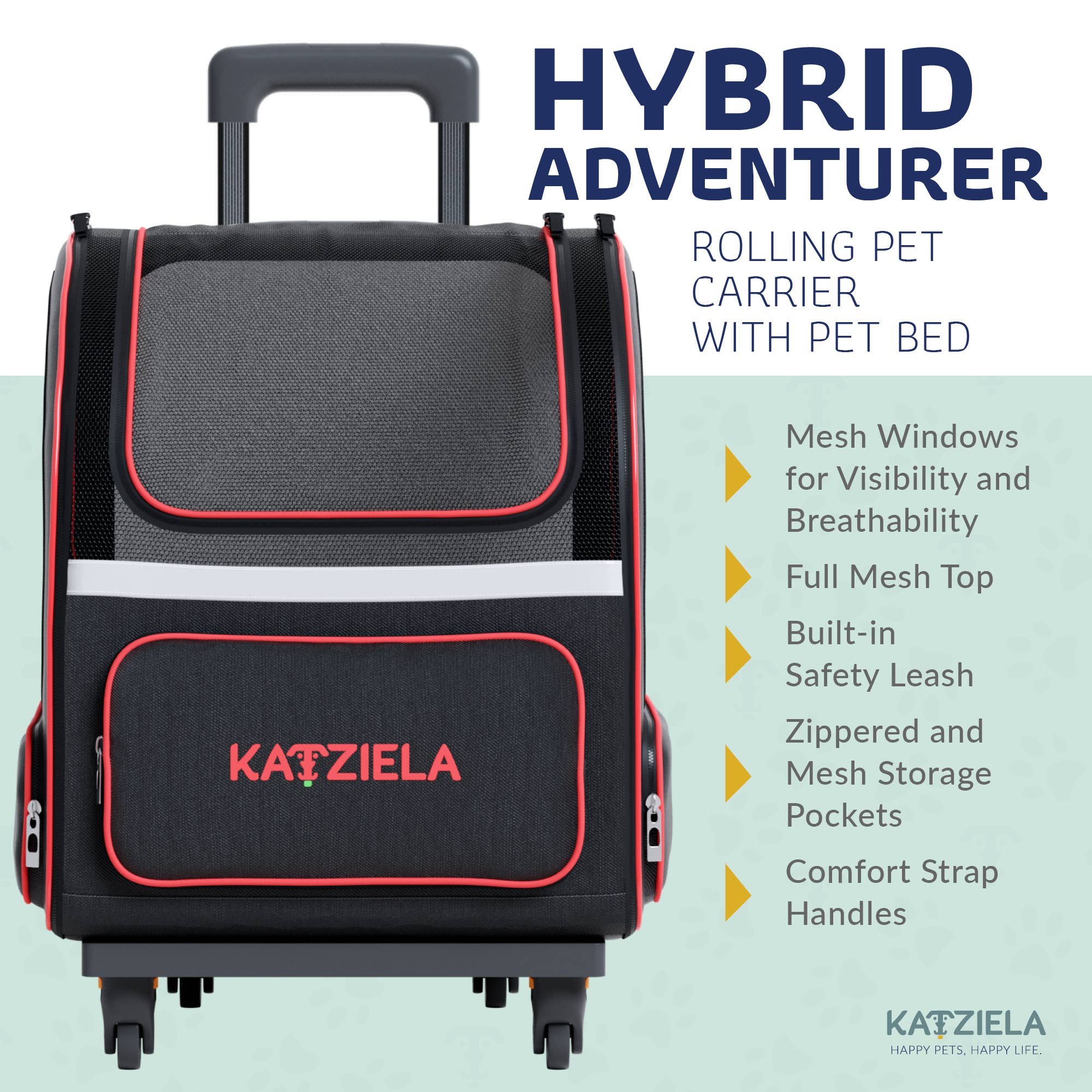 Katziela - Wholesale Pet Carrier - Cat/Dog - Hybrid Adventurer Pet Backpack With Wheels - Red5