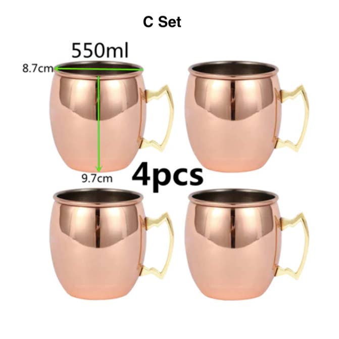 Homerely (We Cover All Import Duties) - Wholesale Cocktail/Liquor Glass - 4pcs 550ml Moscow Mule Mug2