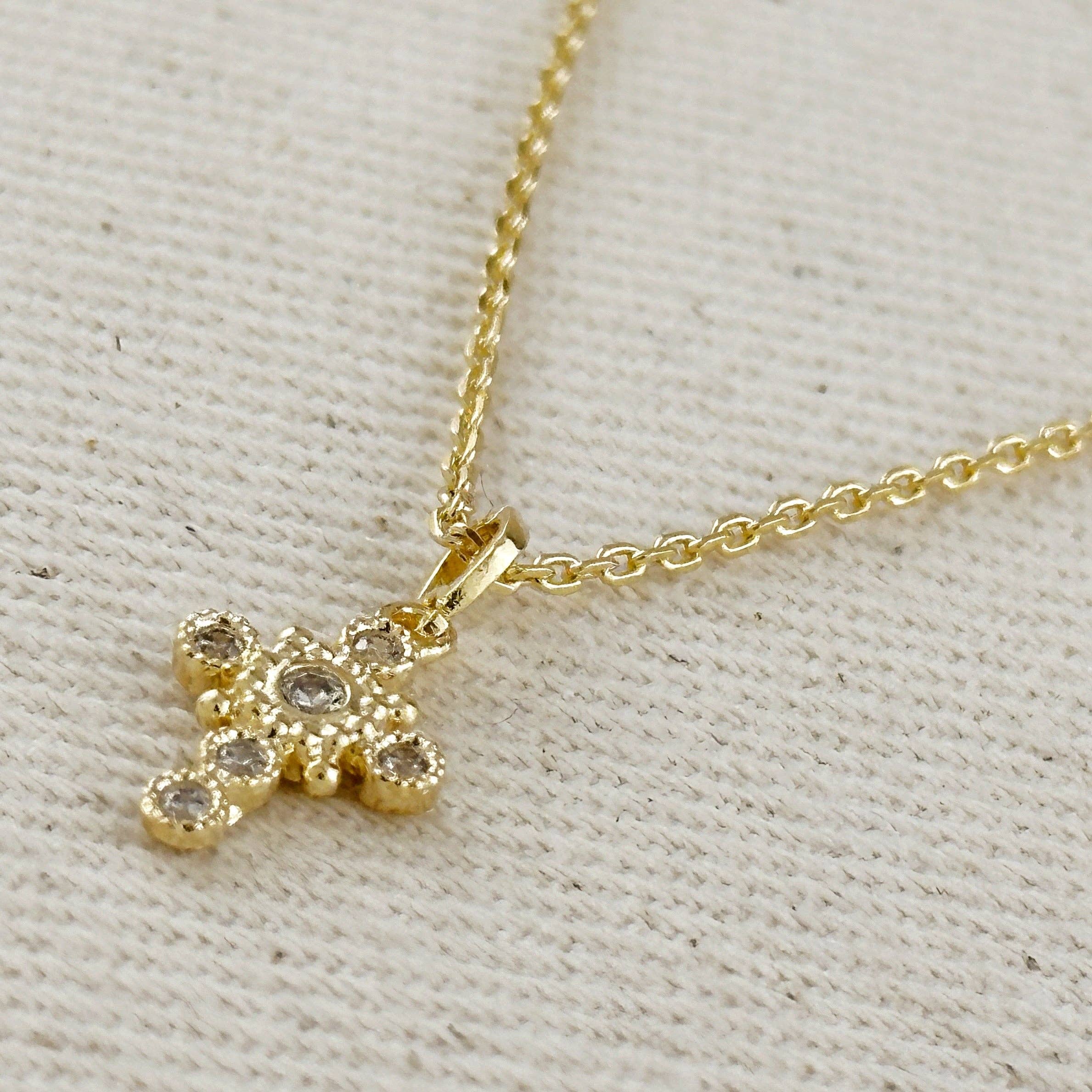 GoldFi - Wholesale Pendant/Charm Necklace - 18k Gold Filled Bezel Cross CZ Necklace4