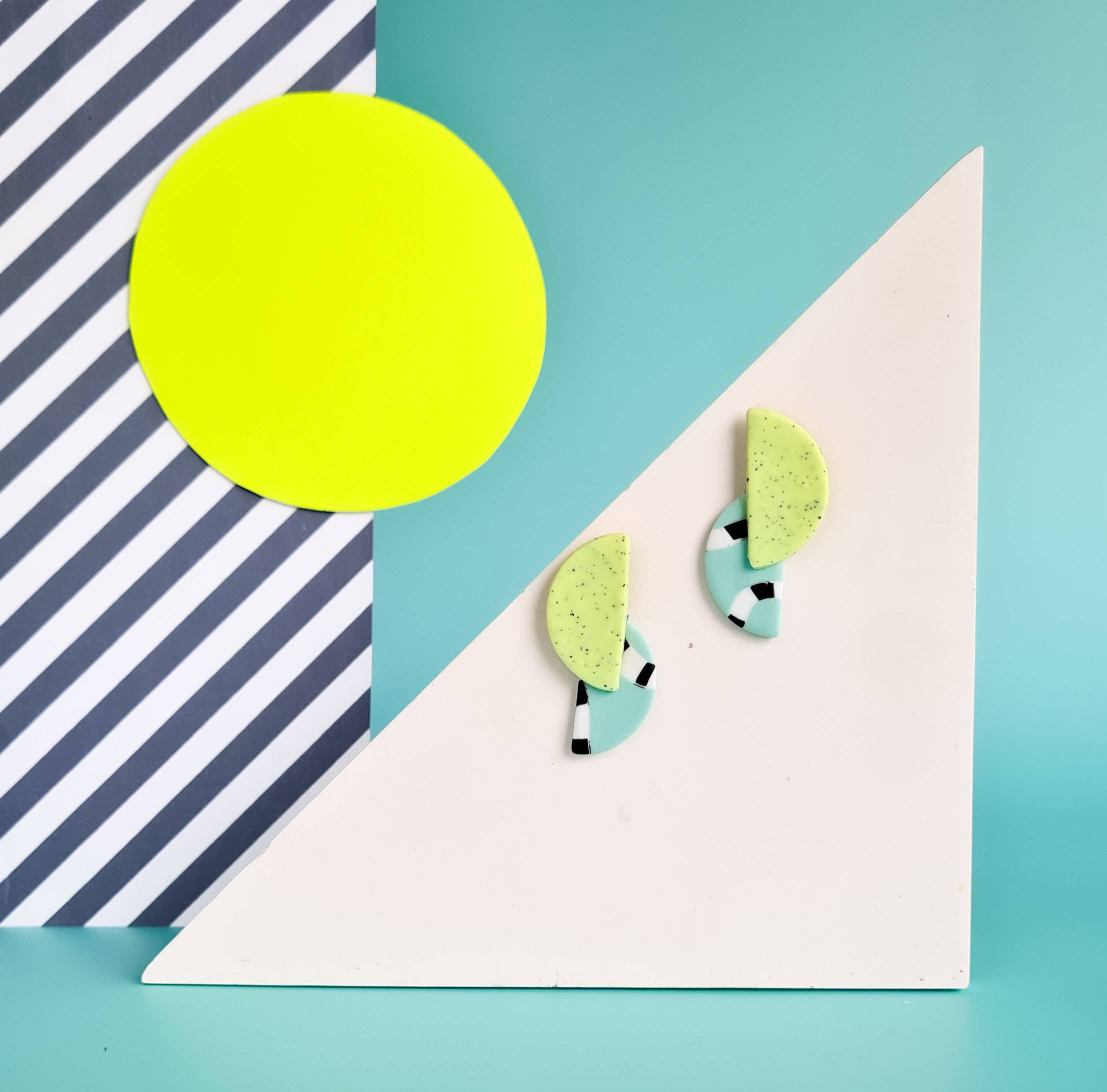 Mono - Wholesale Dangle Earrings - neon yellow and mint handmade polymer clay earrings10