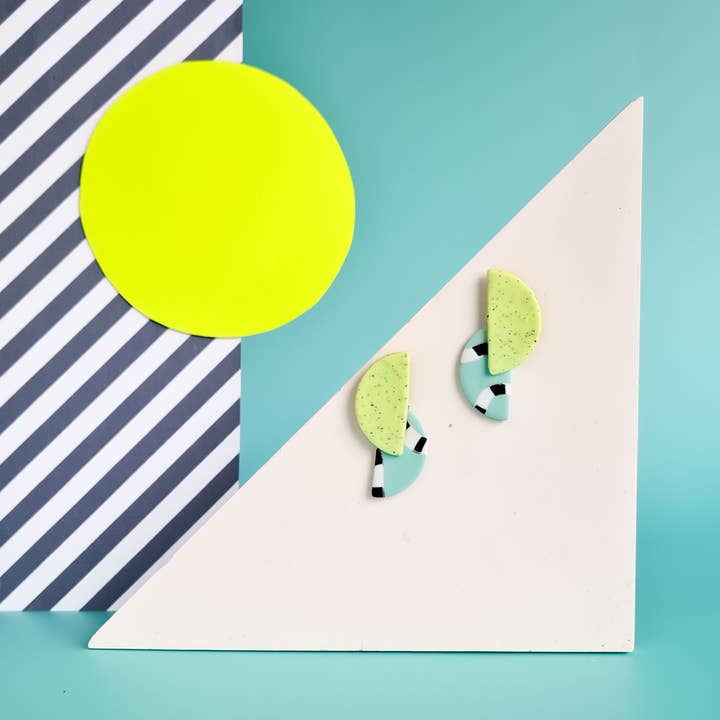 Mono - Wholesale Dangle Earrings - neon yellow and mint handmade polymer clay earrings10