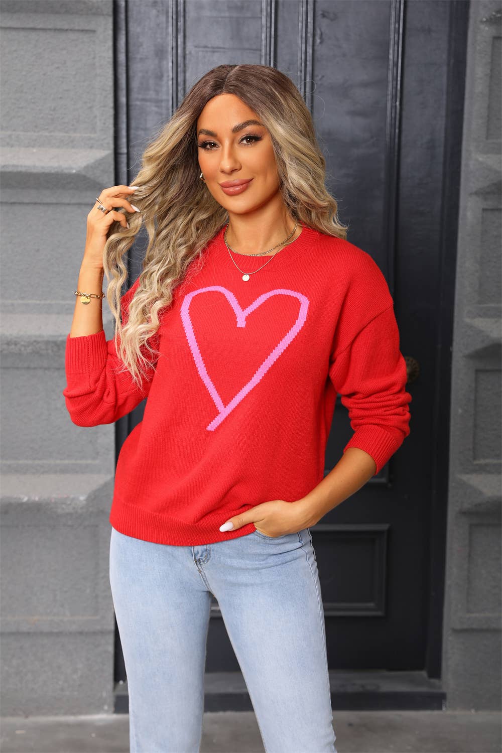 Hope & Sunshine - Wholesale Knit Sweater - Women's - Valentine's Heart Pullover Sweater79