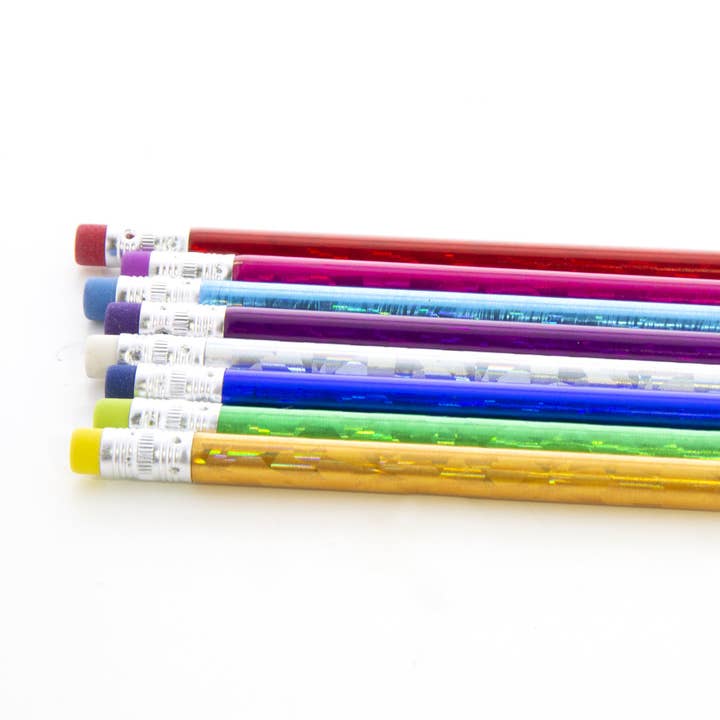 Luna Office Supply - Everyday Essential – wholesale Penna – Metallic Laser folie trä penna med suddgummi - 8-pack
