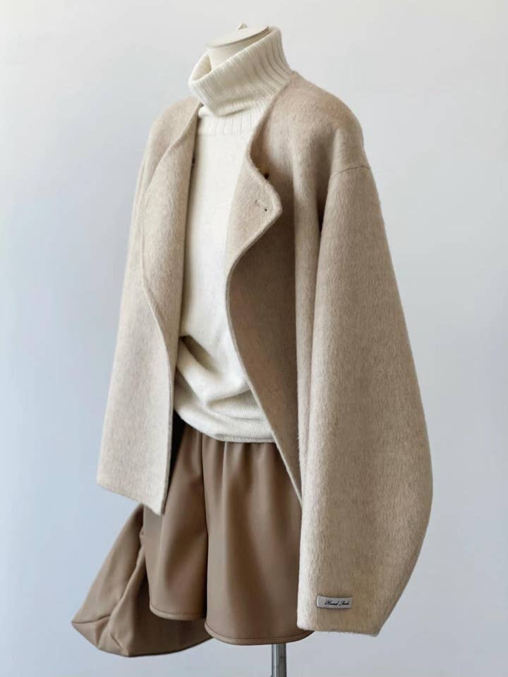 4 Colors - Vela Short Loose Cardigan Wool Coat with Scarf for wholesale by Loom & Line