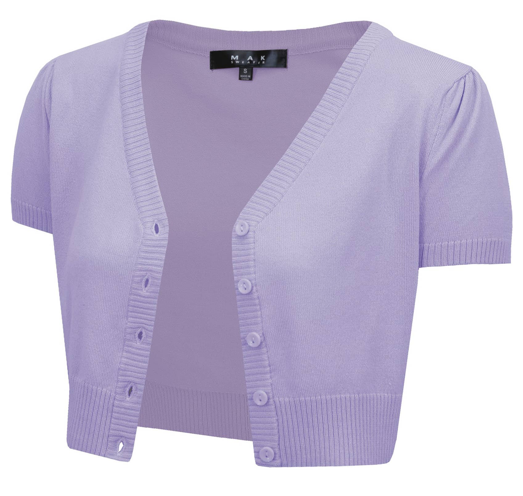 Mak - Vente Cardigan – femme - Cardigan boléro court à manches courtes bouffantes et col en V HB213731