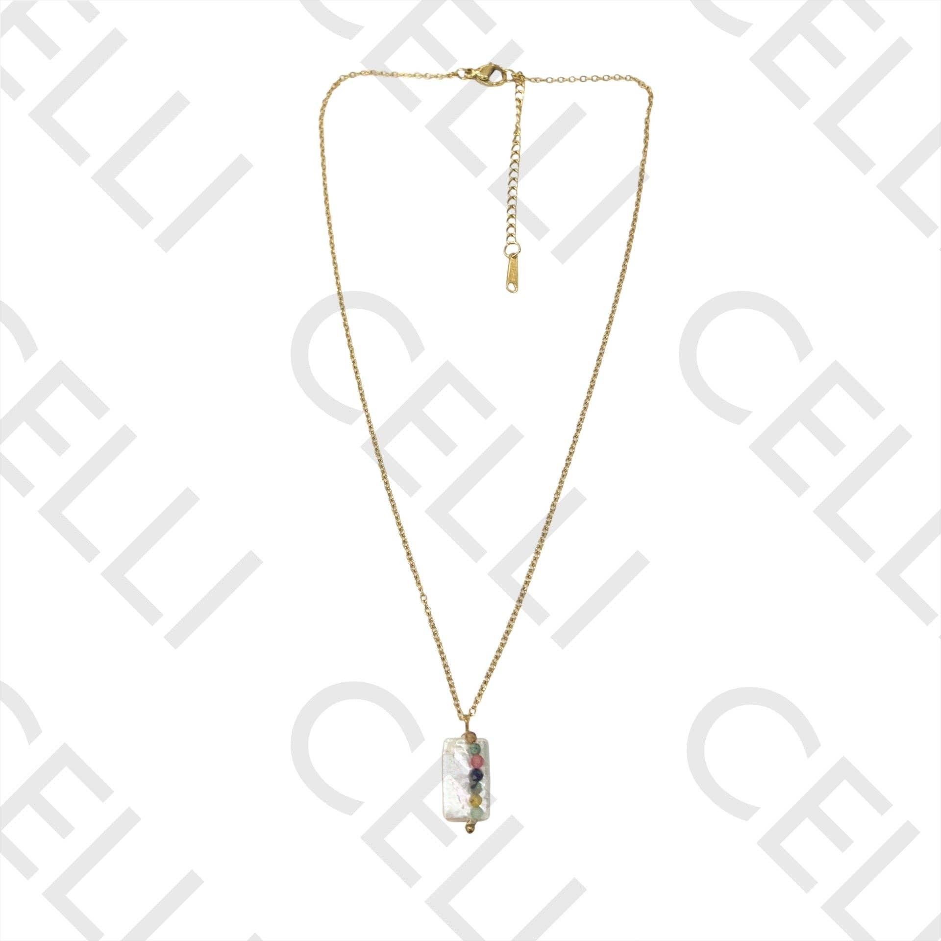 Celli Biju – wholesale Stora halsband – Stålstjärt - fyrkantig pärla med naturstenar0