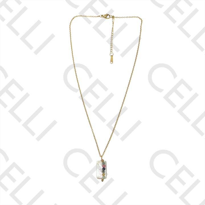 Celli Biju – wholesale Stora halsband – Stålstjärt - fyrkantig pärla med naturstenar