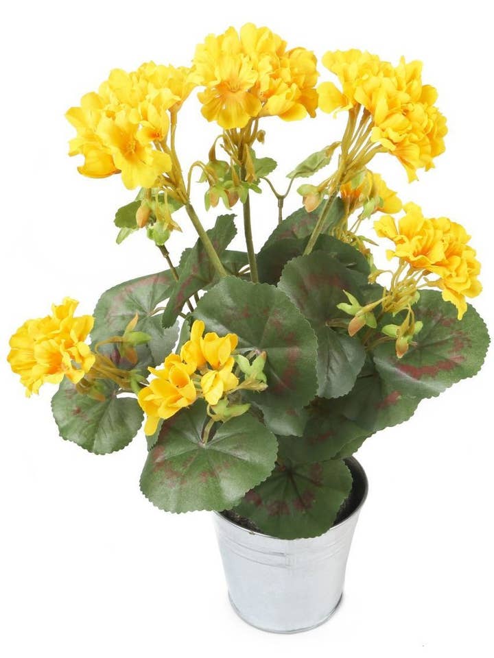 Konstgjord 38 cm gul zonal geraniumpluggväxt för wholesale av Closer2Nature