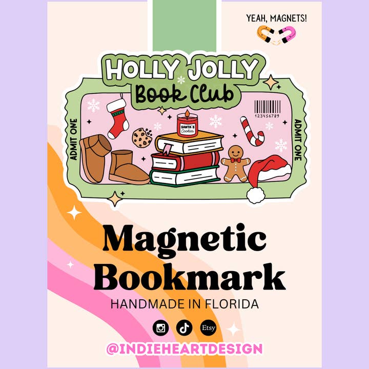 Holly Jolly Book Club Ticket Magnetic Bookmark for wholesale by Indie Heart Studio