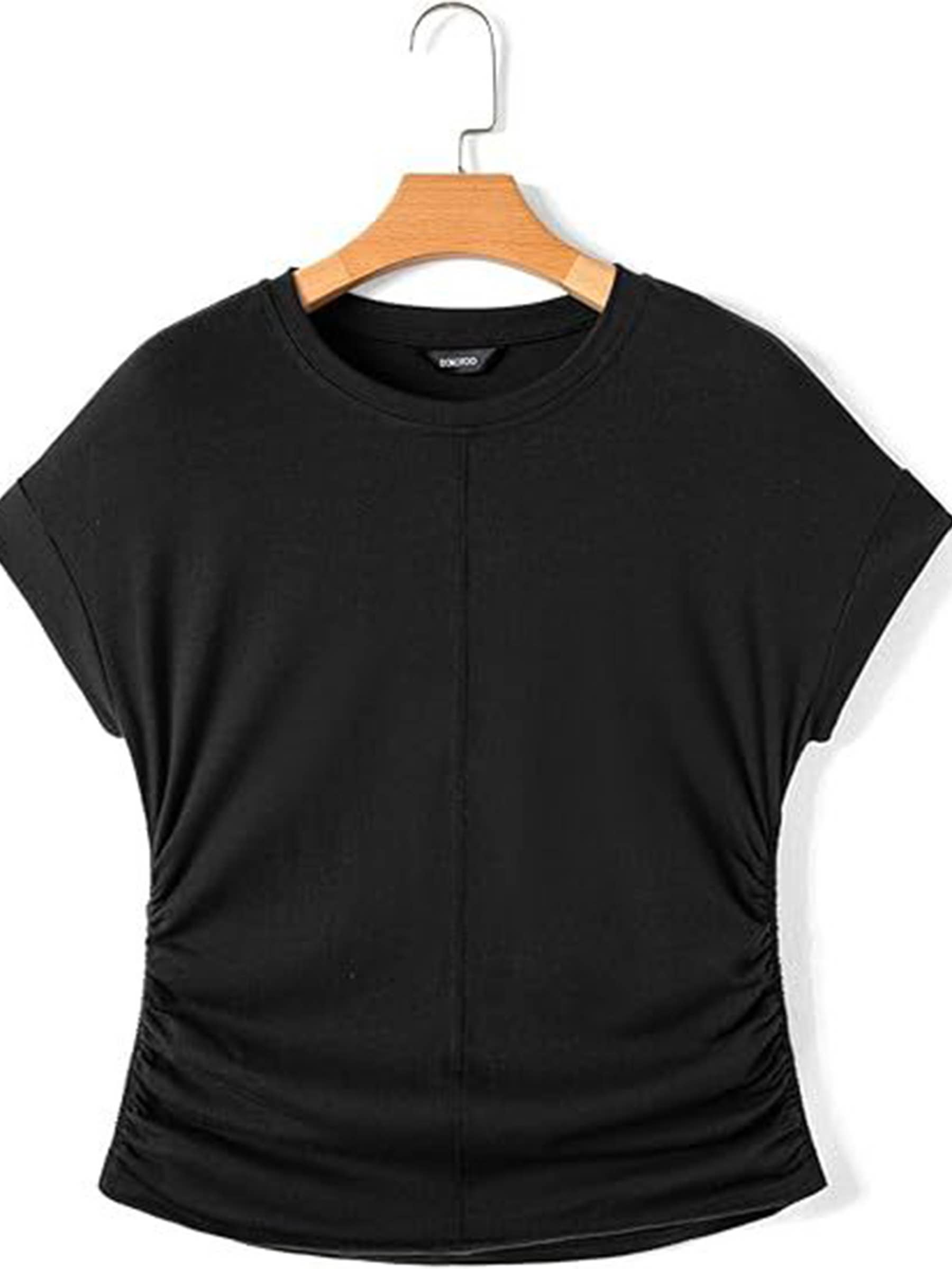Wholesalesir - Vente T-shirt – femme - Haut plissé uni à manches courtes4