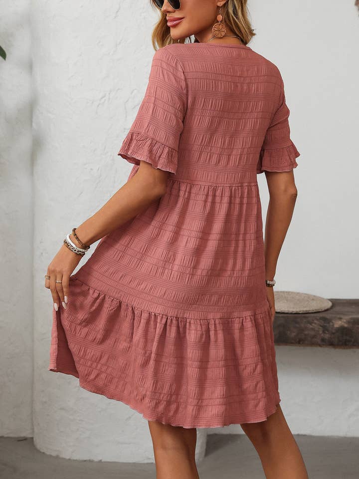 Lovesoft - Wholesale Dress - Women's - Women Ruffle Sleeve A Line Tiered Flowy Casual Trendy Mini Dress