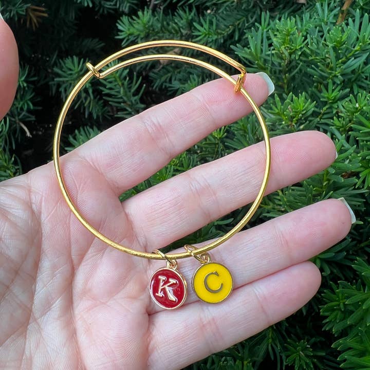 Baubles by B - Wholesale Charm/Dangle Bracelet - Red Yellow KC Kansas City Chiefs Charm Bangle Bracelet