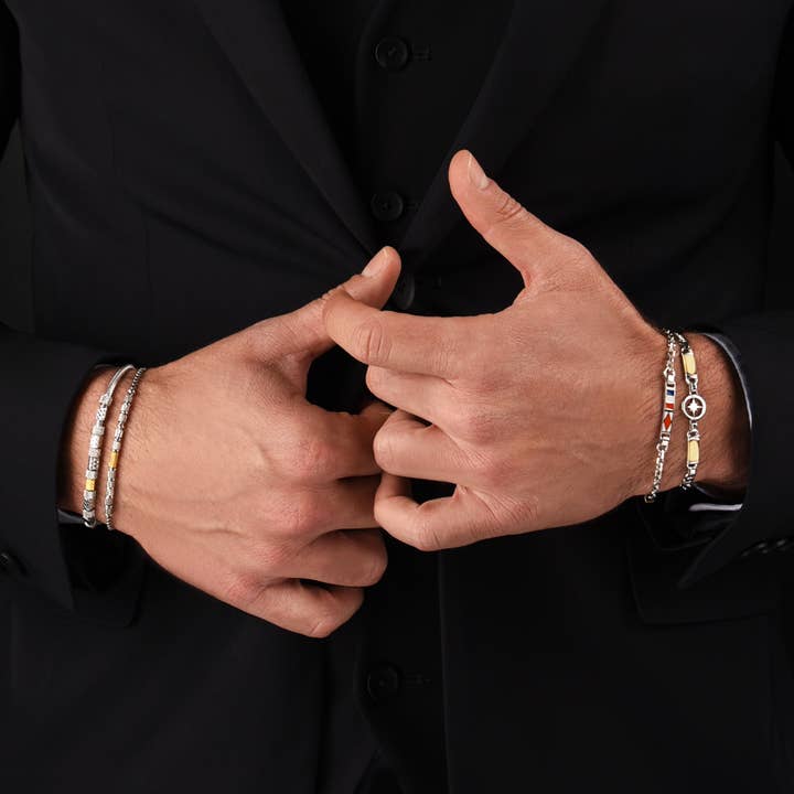 Club Five - Vendita all'ingrosso Bracciali a catena e a maglie - Bracciale uomo in argento e oro con targhetta - Hector