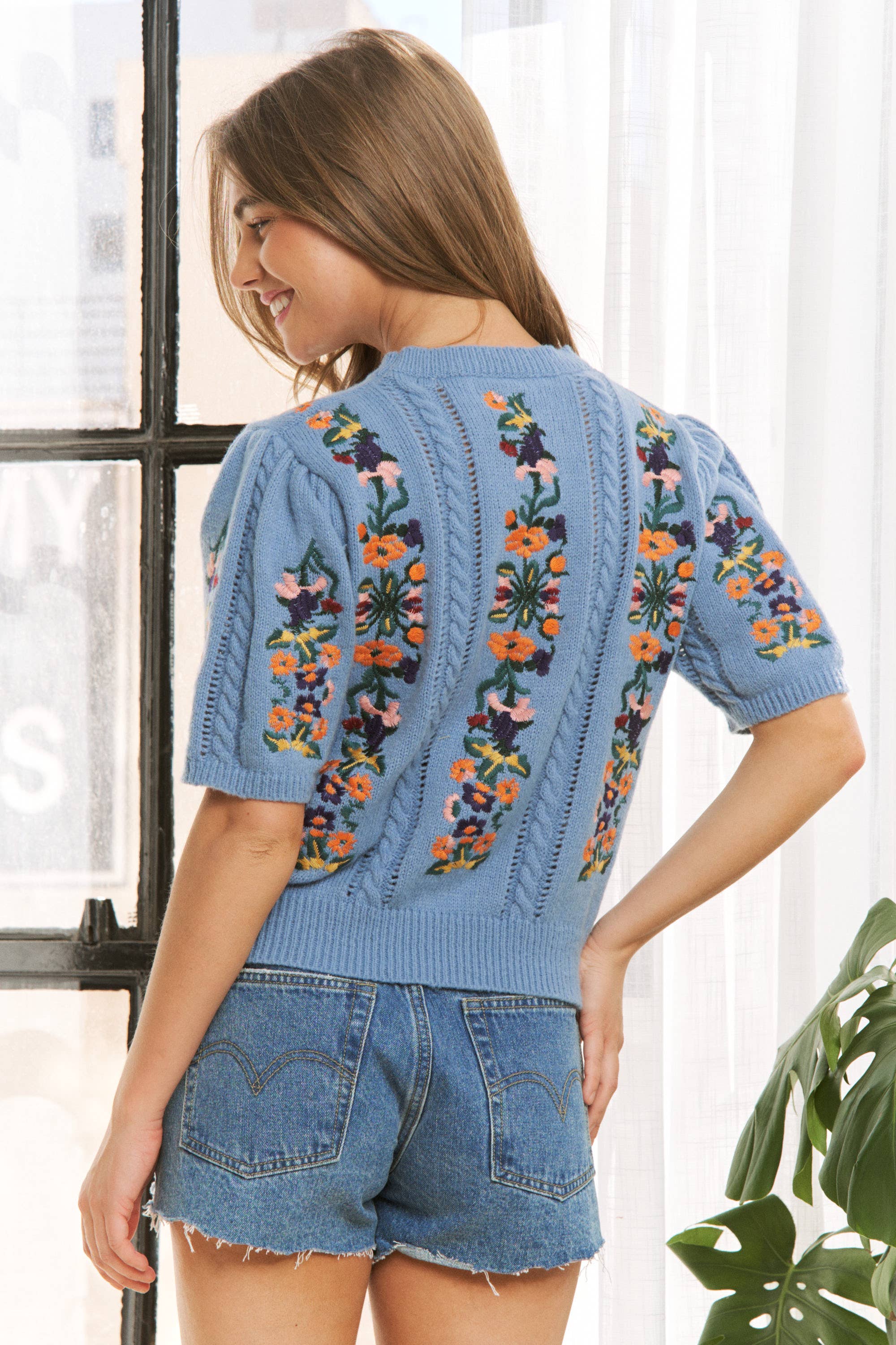 Sweet Generis - Wholesale Knit Sweater - Women's - CUTE FLORAL EMBROIDERY CASUAL PULLOVER SWEATER17