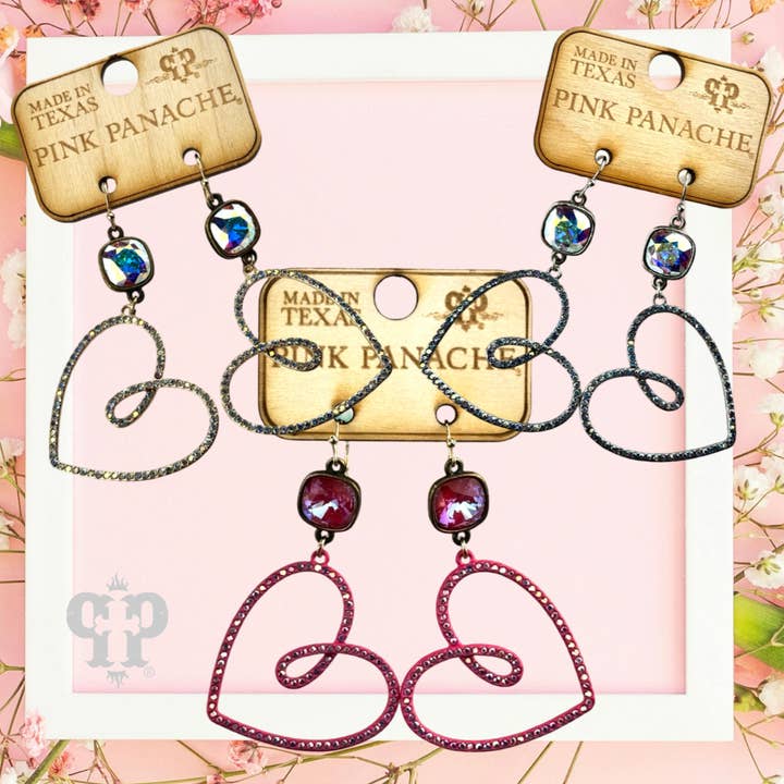 Hartvormige oorbel met strass, Oostenrijks kristal voor wholesale door Pink Panache Brands