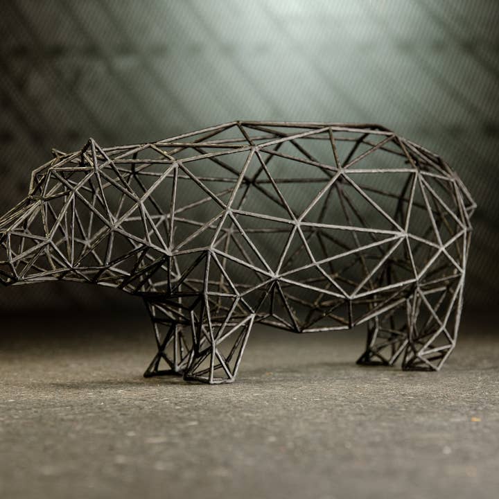 3DOfficeAT - Vendita all'ingrosso Scultura - Scultura Decorativa Ippopotamo Line Art 3D1