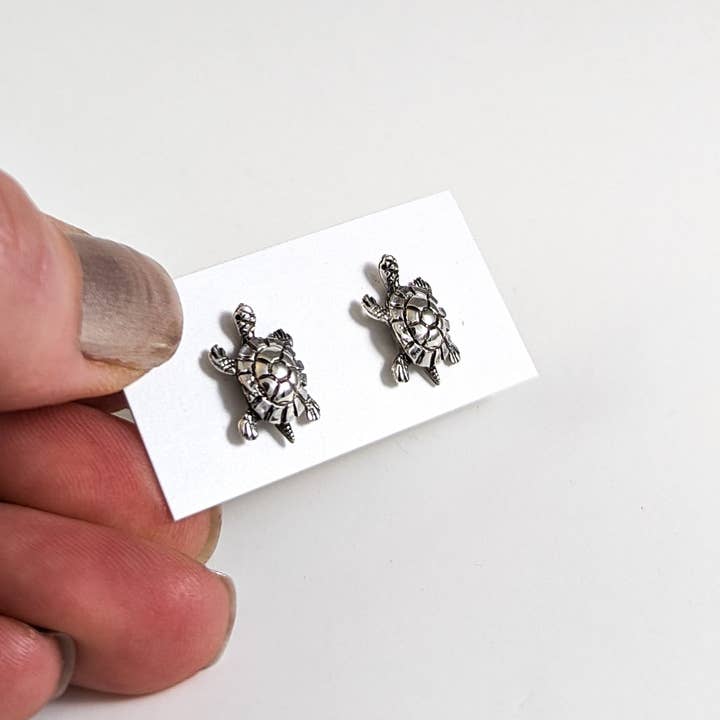 The Green Gecko - Wholesale Stud/Post Earrings - Running Turtles Stud Earrings in Sterling Silver2