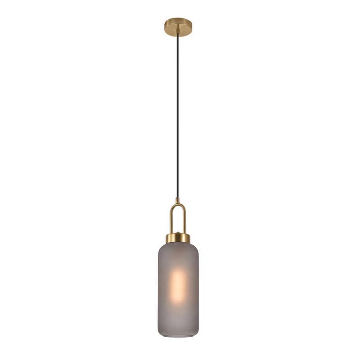 Brass Luton Pendant in mat smokey glass. cylinder shaped. Ø13 cm for wholesale on Faire2