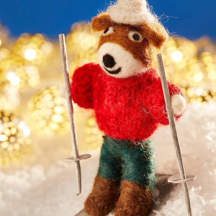 Namaste - Vendita all'ingrosso Decorazione natalizia - Orso Bruno Sciatore in Maglione0