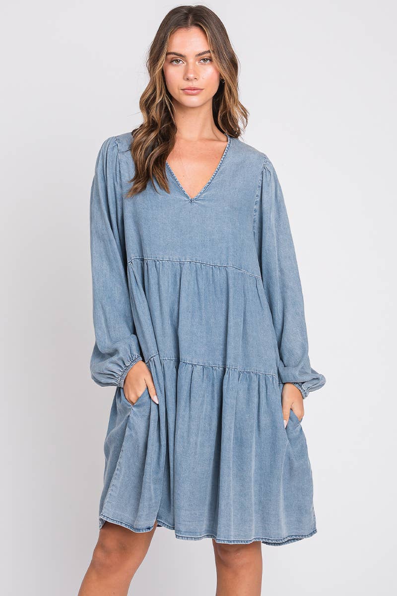 ZiA Apparel – wholesale Dress – Women's – Thin Denim Tiered Dress 9