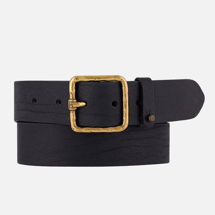 Amsterdam Heritage Leather Belts, Bags, Jackets & Apparel - Wholesale Belt - Women's - Kaya | Vintage Square Gold Buckle Rugged Leather Belt Women
