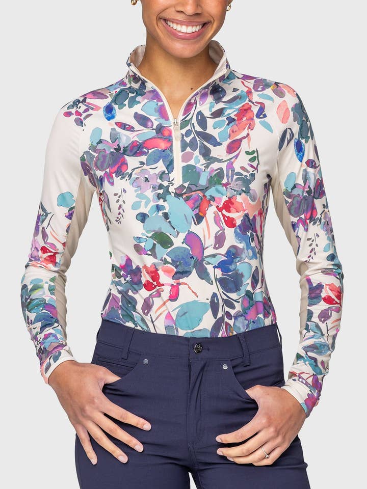 Camisa de sol de manga larga con estampado floral y acuarela de amatista para venta al por mayor de Kastel Denmark