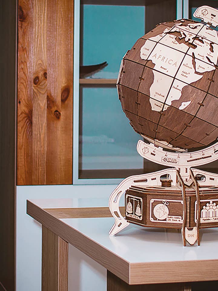 Mappamondo marrone in puzzle 3D senza colla per la vendita all'ingrosso da parte di Graine Créative