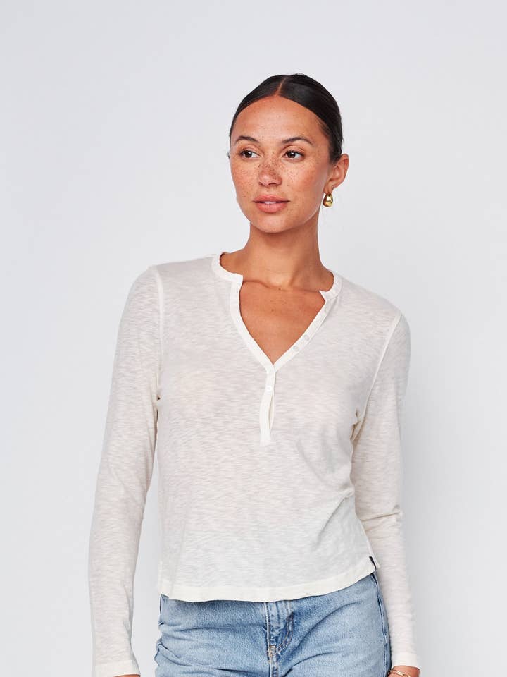 Supima Slub Jersey Henley in White for wholesale by Stateside