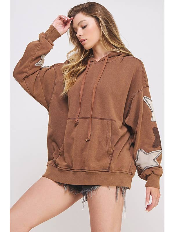 JADE BY JANE - Wholesale Hoodie - Women's - MINERAL WASHED LONG SLEEVE STAR PATCHED HOODIE4