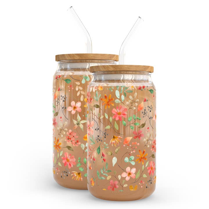 Wildflowers 16oz Libbey Glass Cup - Floral, Boho, Nature for wholesale by coco+bie designs