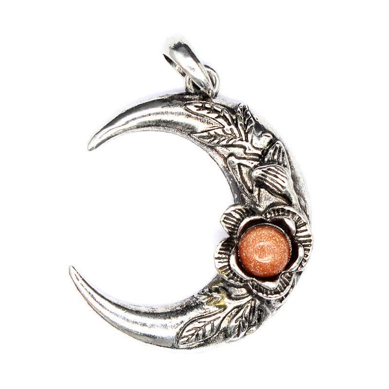 Mio Queena – wholesale Spiritual stone/crystal – Vintage Inlaid Stone Rose Moon Charm Pendant - CS/MS5