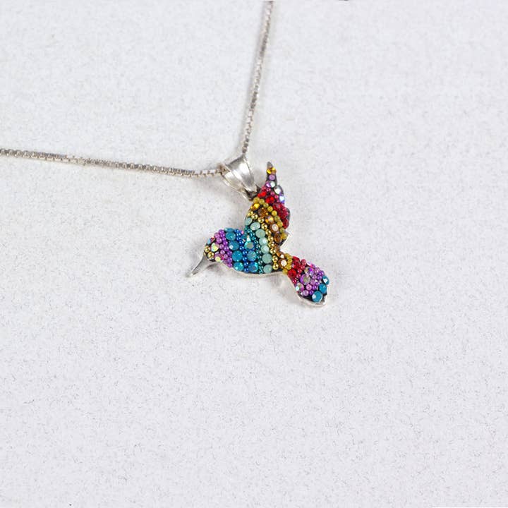 PP-8553 / CRYSTAL & SILVER SMALL COLIBRI PENDANT for wholesale by Mosaico Jewels