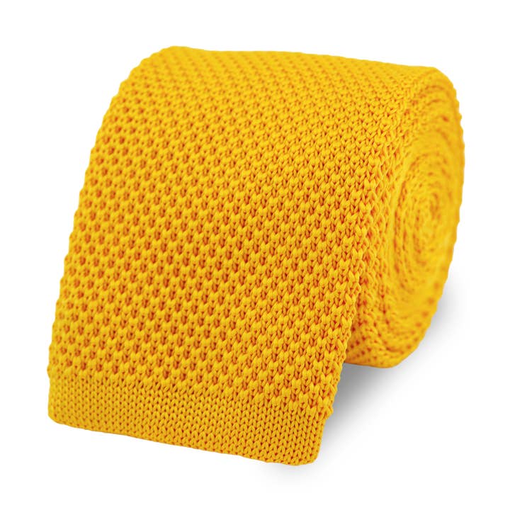 Men's Square End Knitted Tie - Mustard Yellow for wholesale by THE GENTS LAB