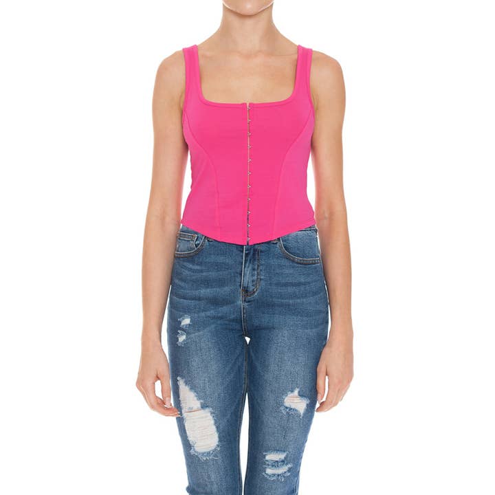 Paperdoll – wholesale Tank top – Women′s – SCOOP NECK HOOK N EYE TRIMMED BUSTIER TANK TOP8