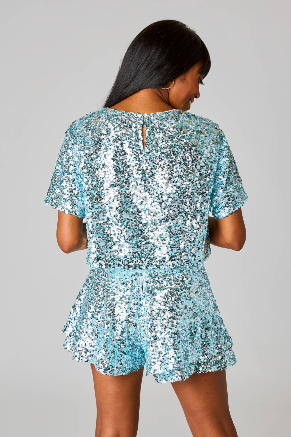 BuddyLove - Wholesale Top & Short Set (NOT Loungewear) - Women's - Laura Untamed Light Blue Top And Short Sequin Set1