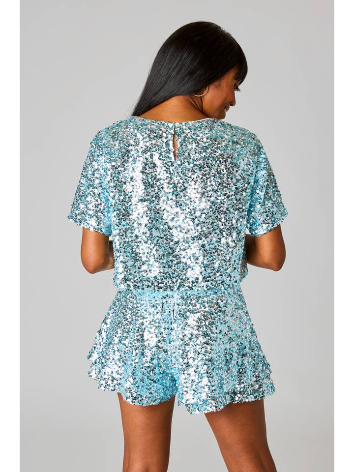 BuddyLove - Wholesale Top & Short Set (NOT Loungewear) - Women's - Laura Untamed Light Blue Top And Short Sequin Set1