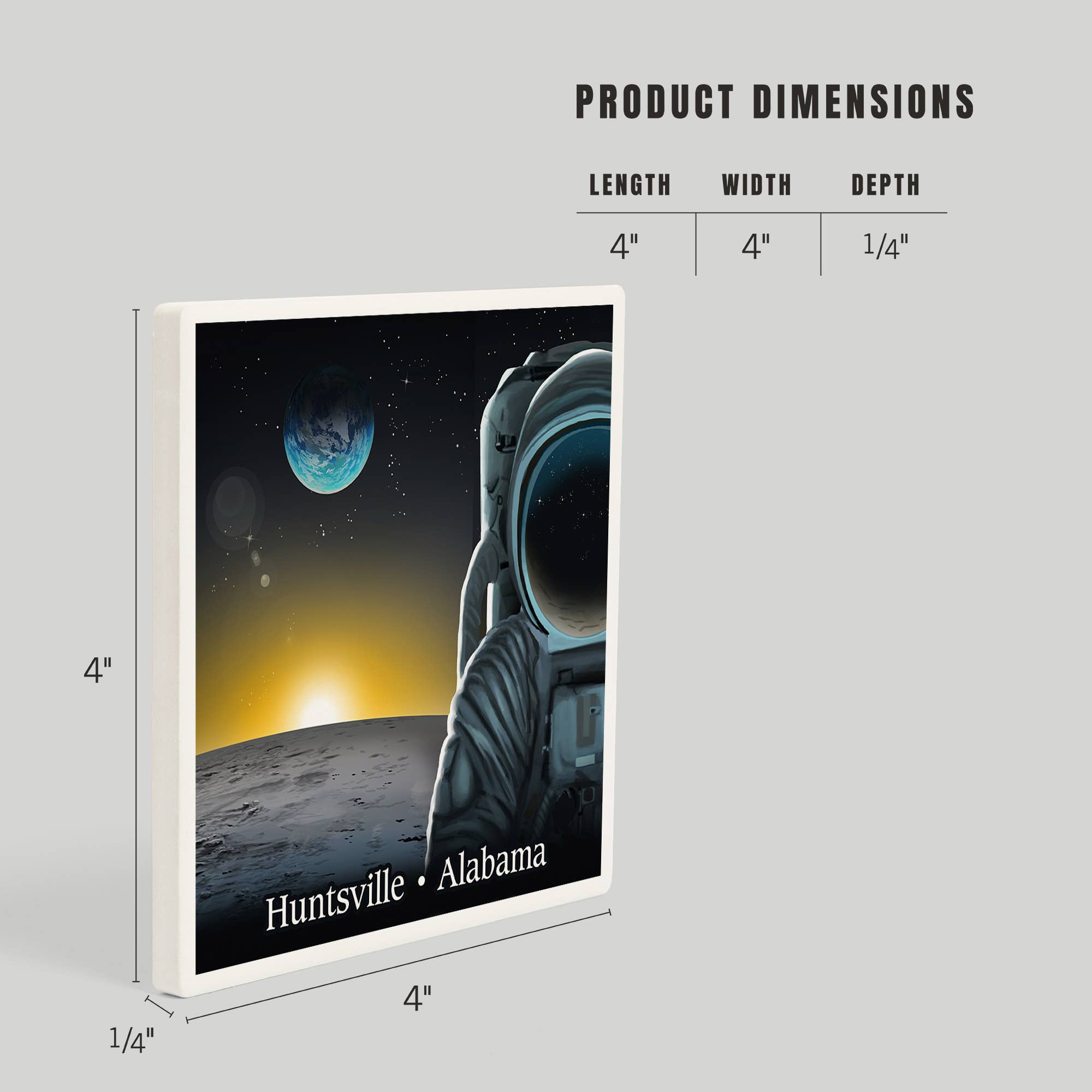 Lantern Press - Venta al por mayor Posavasos - POSAVASOS DE CERÁMICA Huntsville, Alabama Hombre en la luna al atardecer4